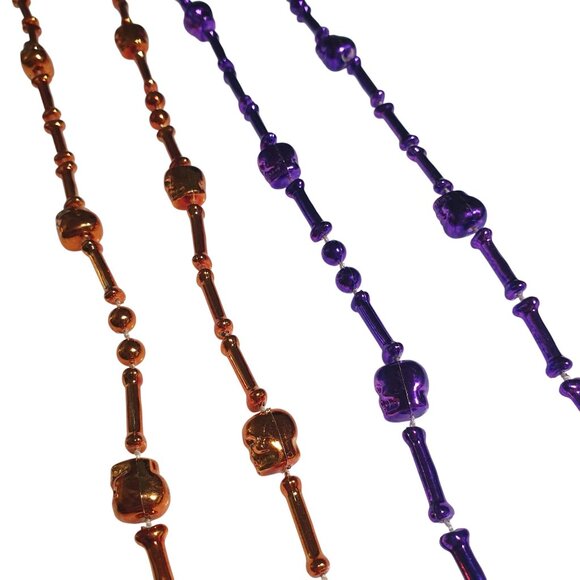 Halloween Skull Beaded Necklaces Mardi Gras Purple Orange Party Deco Costume - Picture 5 of 5